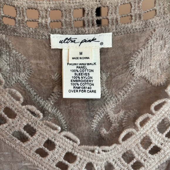 Ultra Pink Tan/Brown Flutter Sleeve Embellished Blouse - Picture 3 of 6